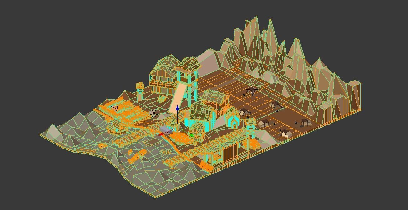 Low-Poly Village castle Free low-poly 3D model_7