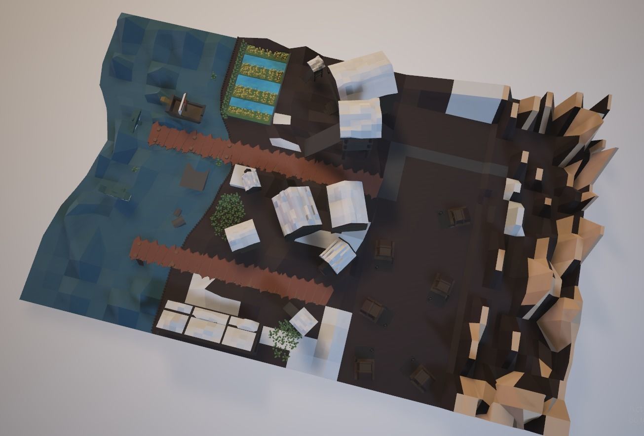 Low-Poly Village castle Free low-poly 3D model_5