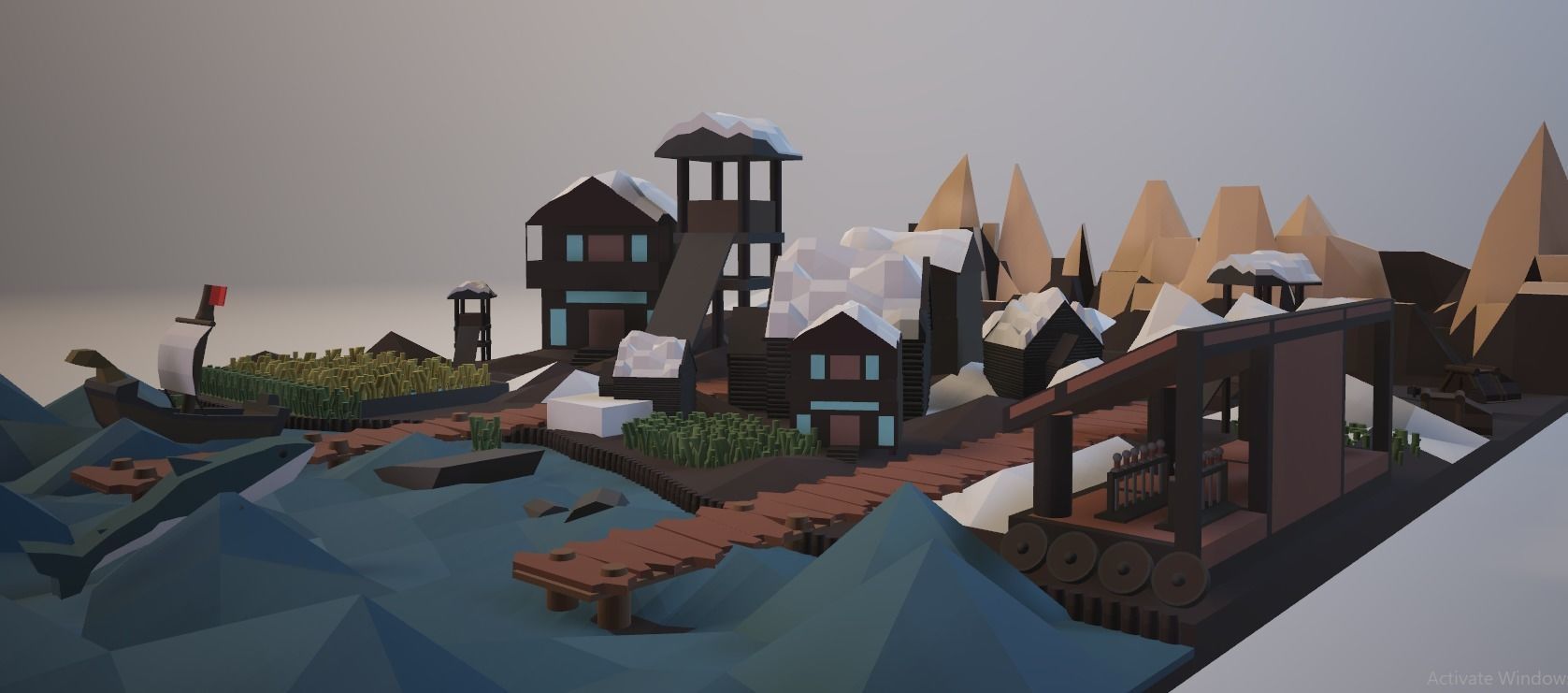 Low-Poly Village castle Free low-poly 3D model_3