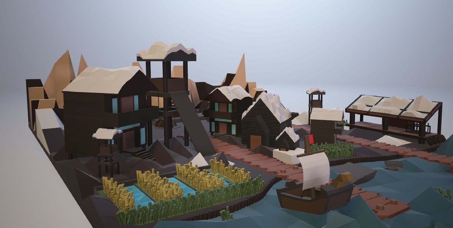 Low-Poly Village castle Free low-poly 3D model_2