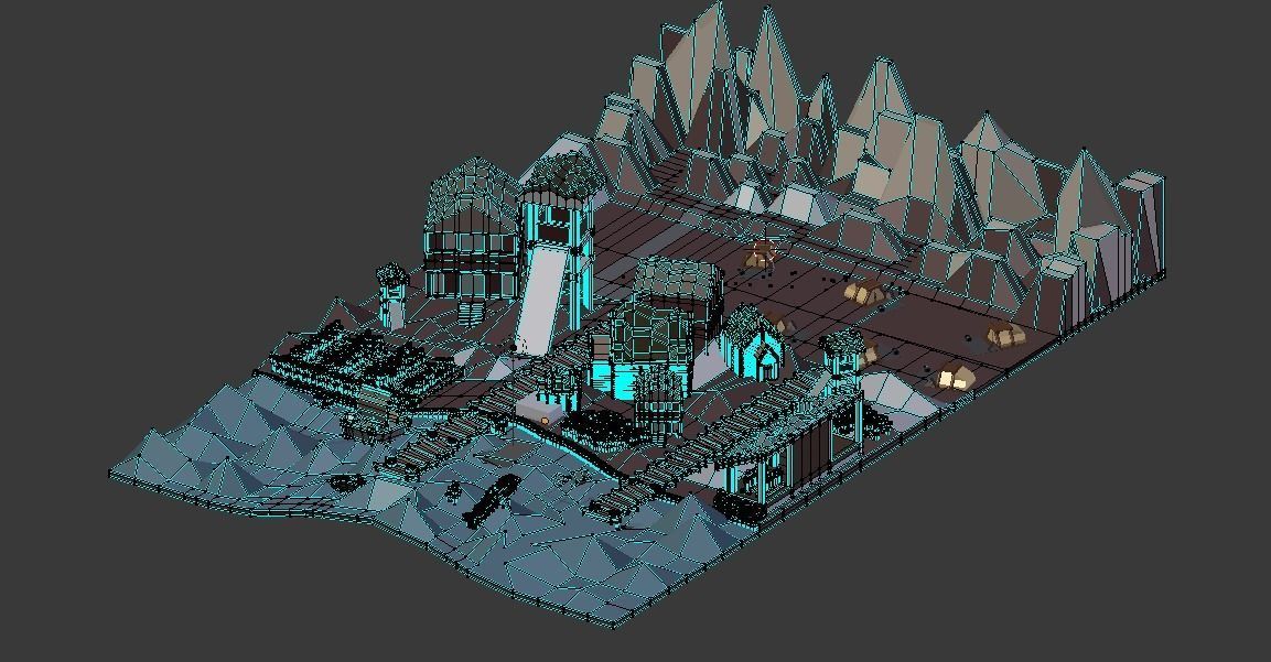 Low-Poly Village castle Free low-poly 3D model_6