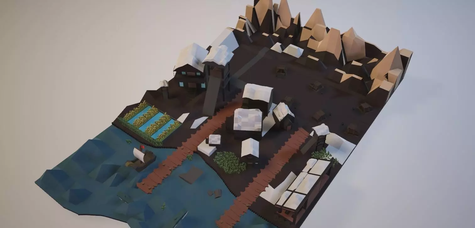 Low-Poly Village castle Free low-poly 3D model_0