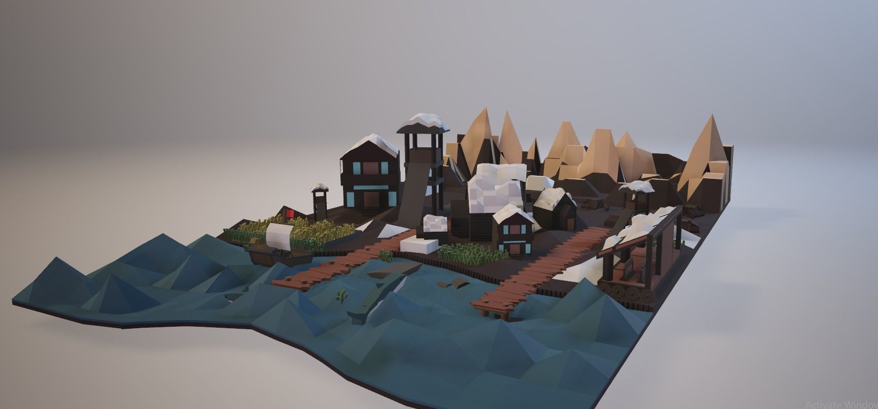 Low-Poly Village castle Free low-poly 3D model_1