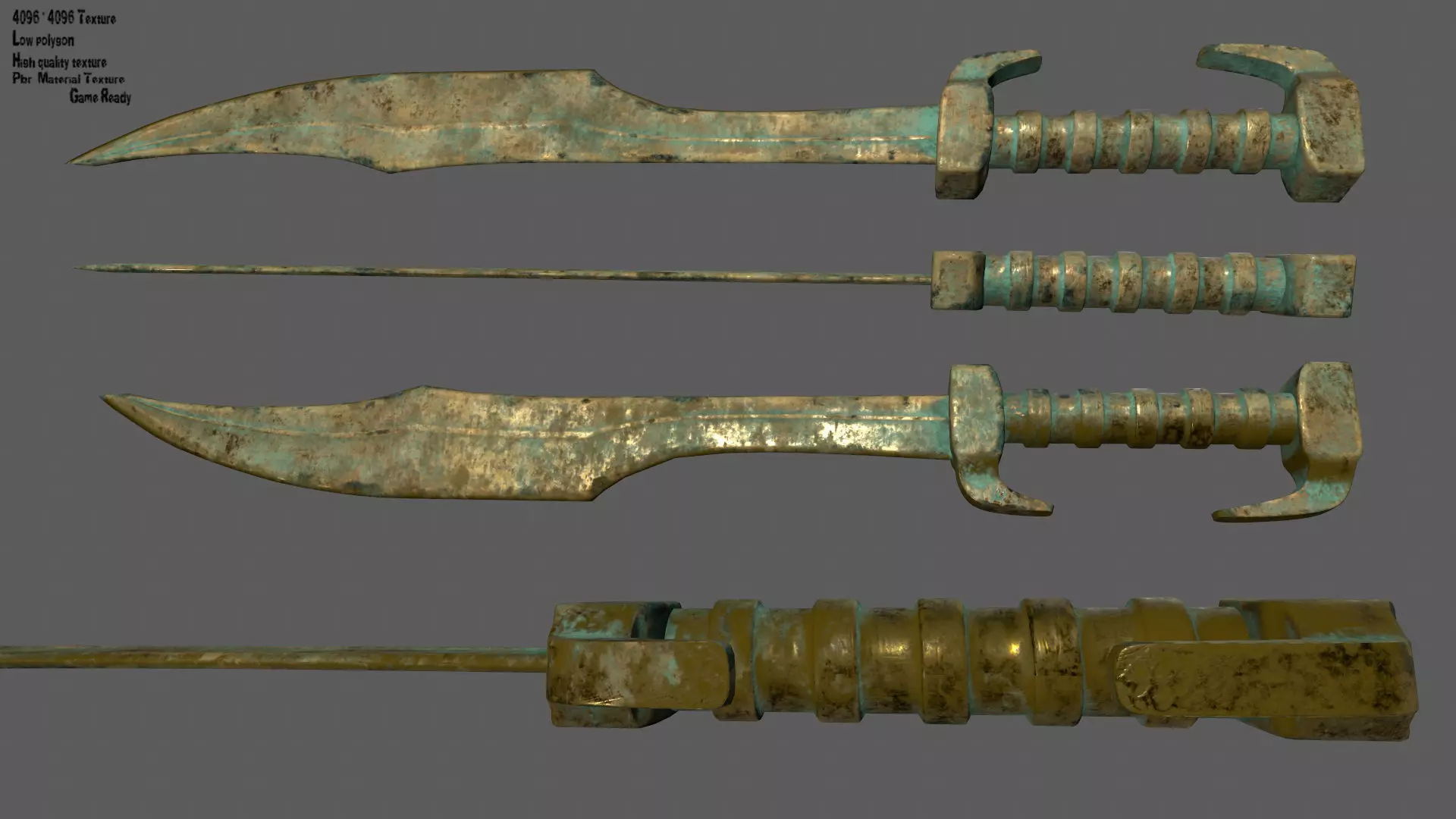 sword rusty Low-poly 3D model_0