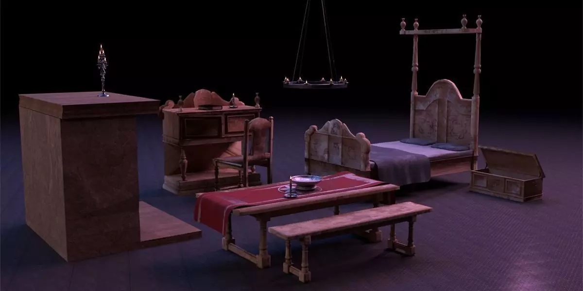 Medieval Bedroom Asset Pack Low-poly 3D model_0