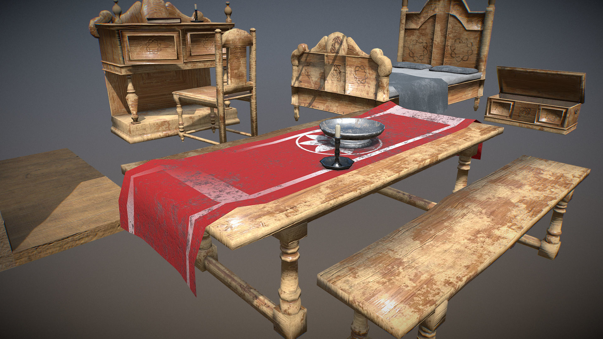 Medieval Bedroom Asset Pack Low-poly 3D model_5