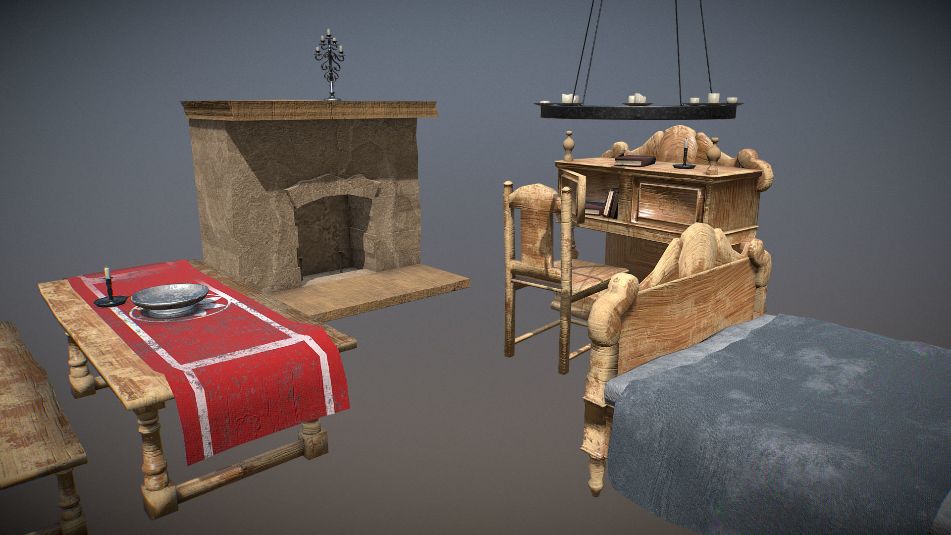 Medieval Bedroom Asset Pack Low-poly 3D model_4