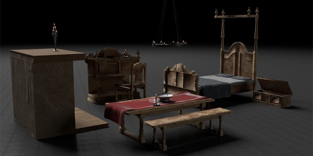 Medieval Bedroom Asset Pack Low-poly 3D model_1