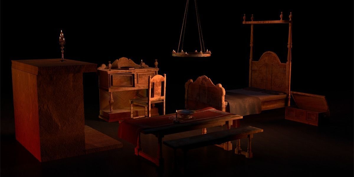 Medieval Bedroom Asset Pack Low-poly 3D model_2