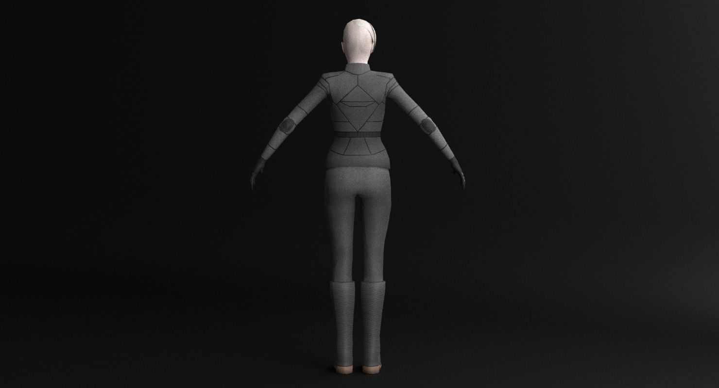 Sci-Fi Female Character in black Low-poly 3D model_19