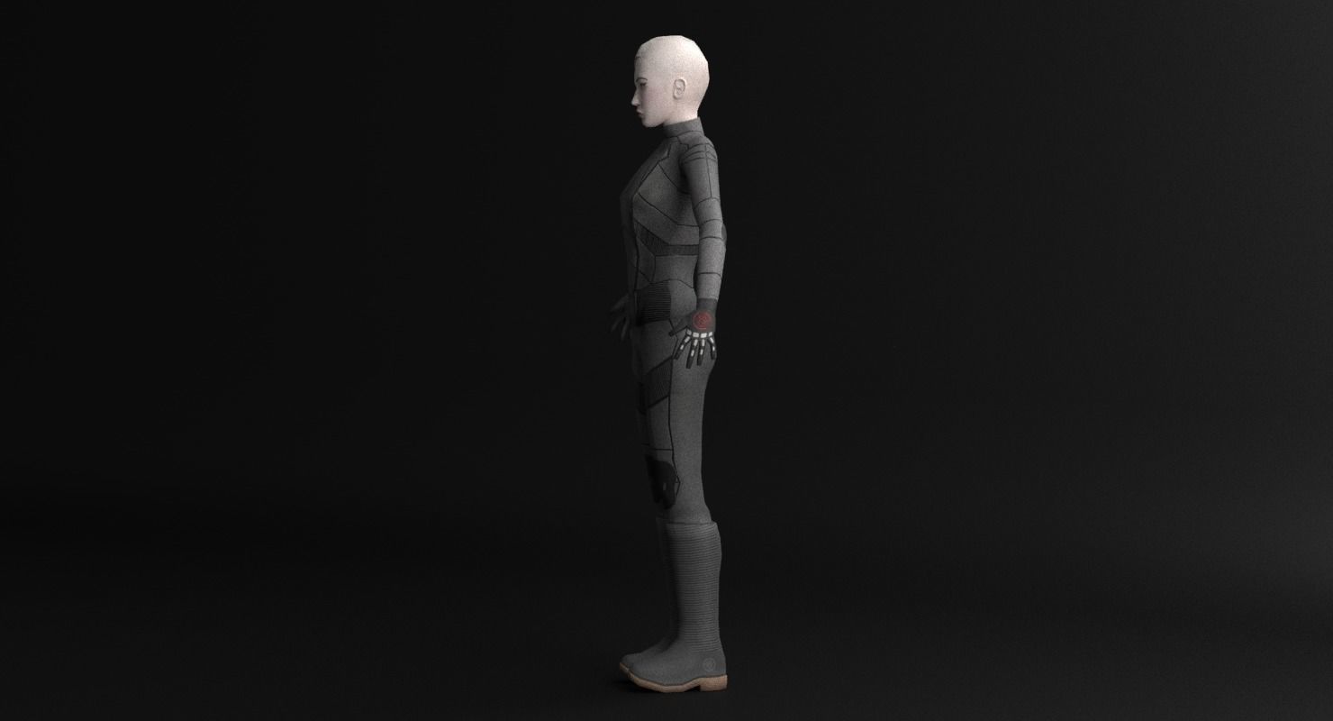 Sci-Fi Female Character in black Low-poly 3D model_14