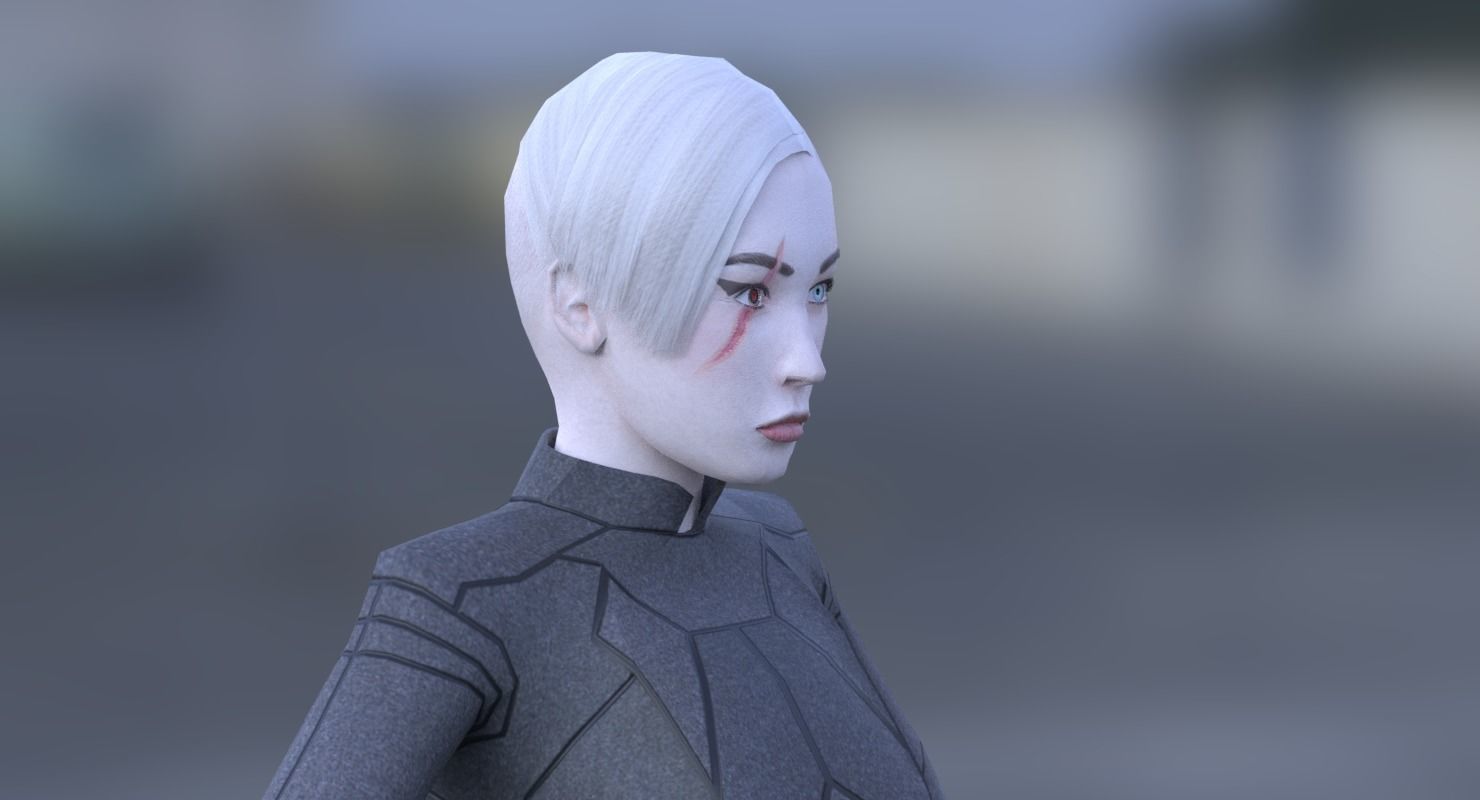 Sci-Fi Female Character in black Low-poly 3D model_5