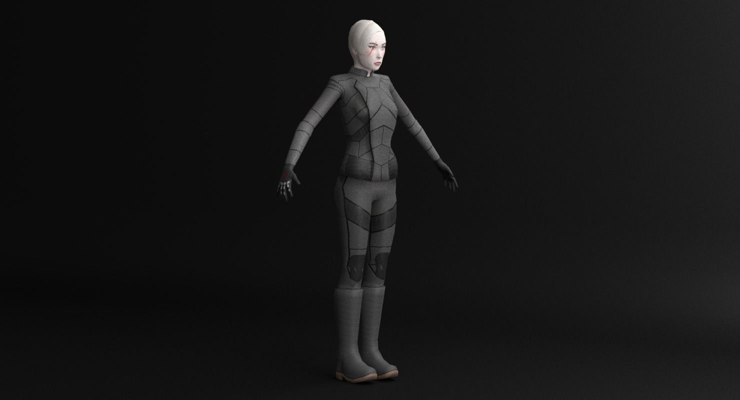 Sci-Fi Female Character in black Low-poly 3D model_26
