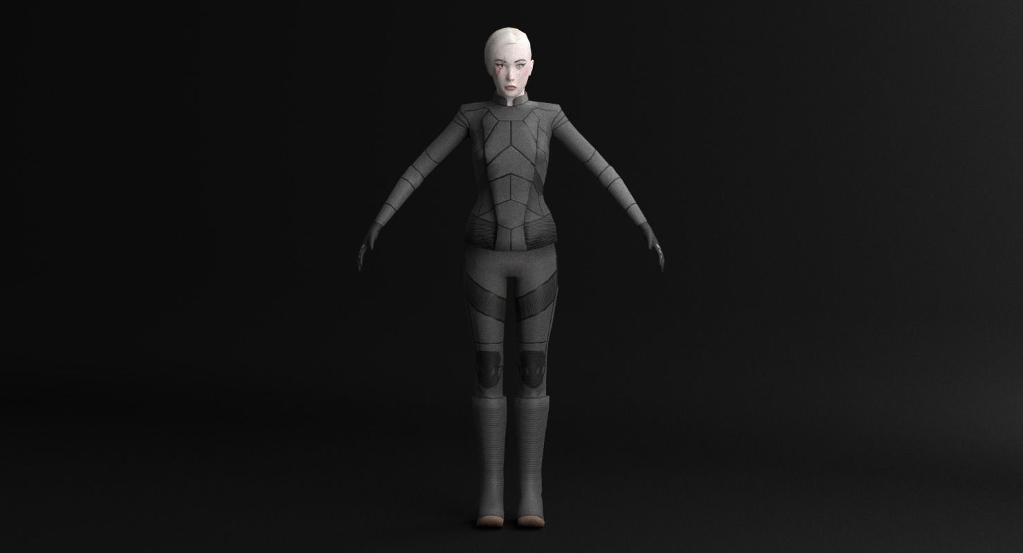 Sci-Fi Female Character in black Low-poly 3D model_10