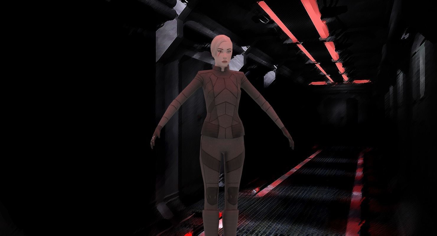 Sci-Fi Female Character in black Low-poly 3D model_9