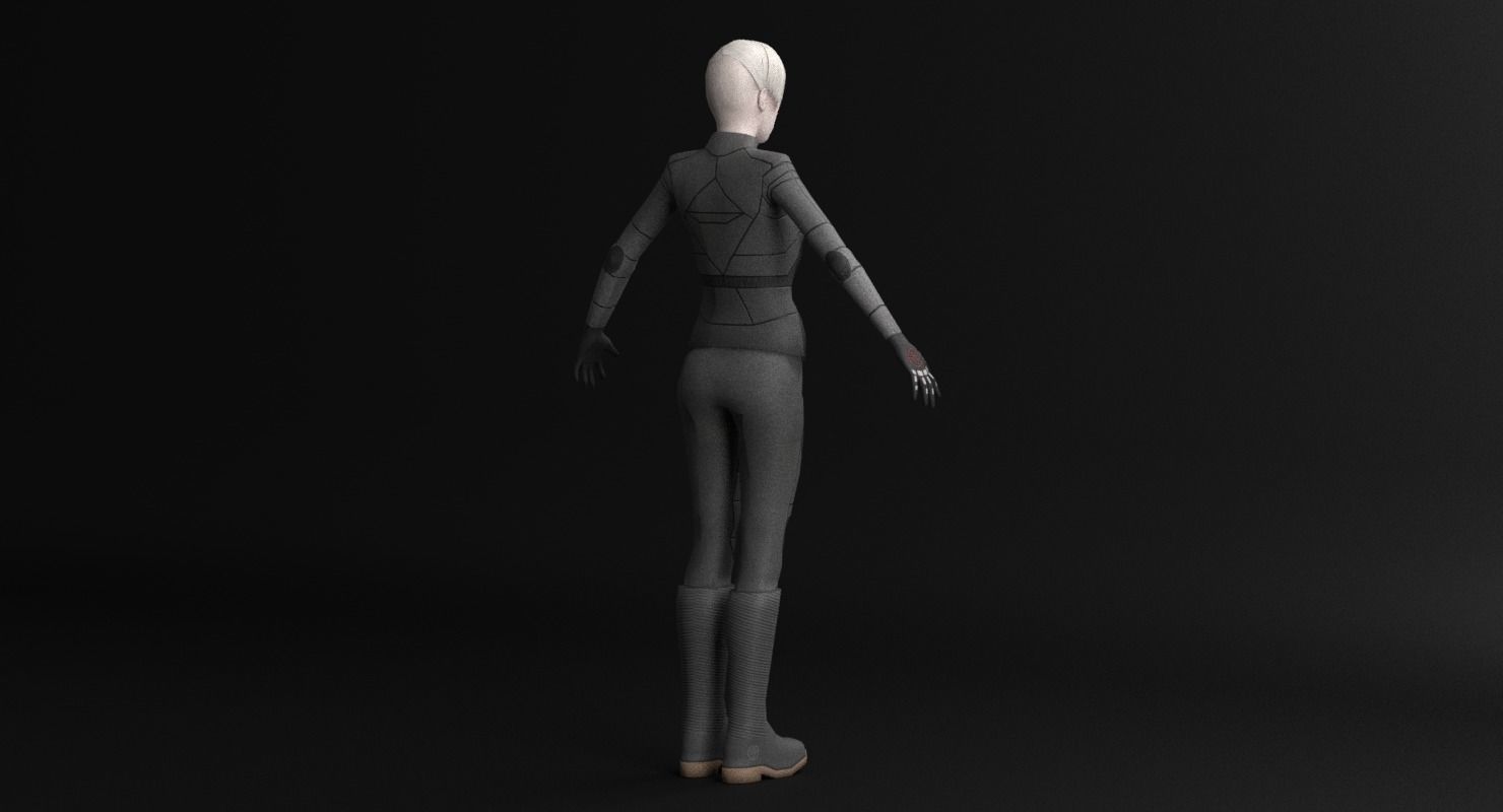 Sci-Fi Female Character in black Low-poly 3D model_21
