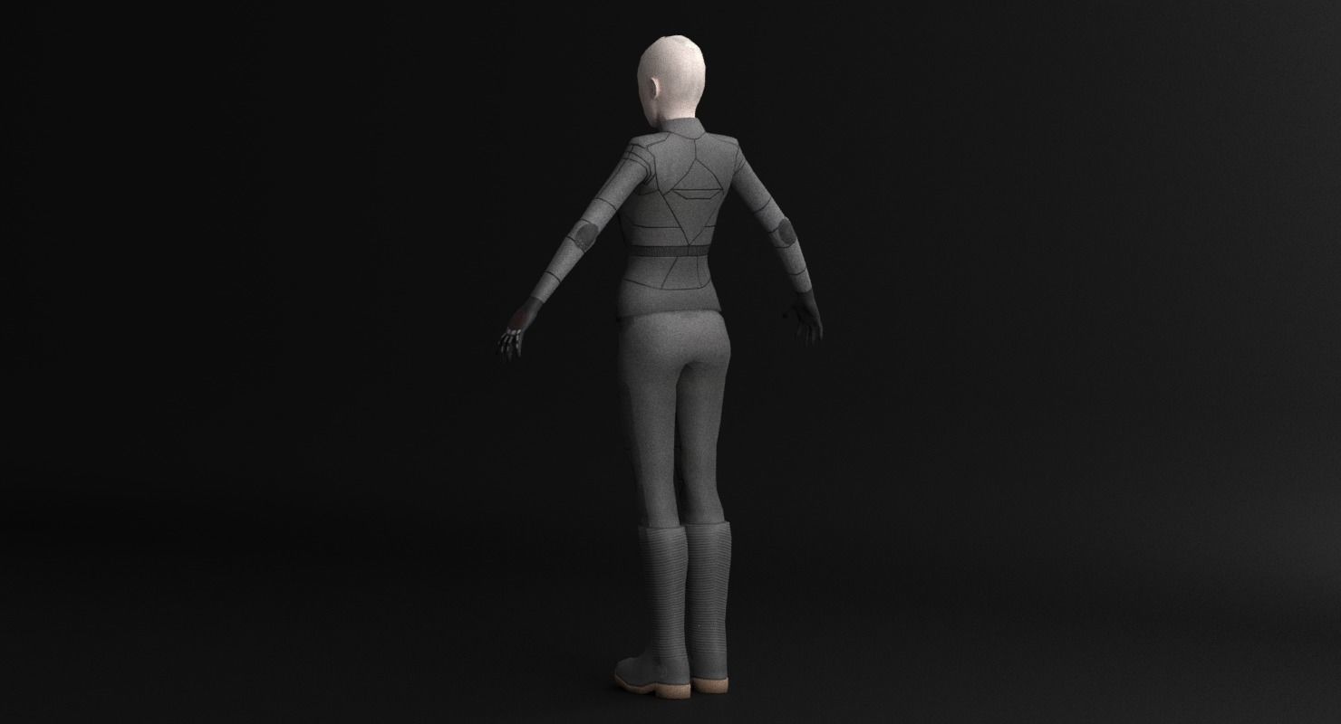 Sci-Fi Female Character in black Low-poly 3D model_17