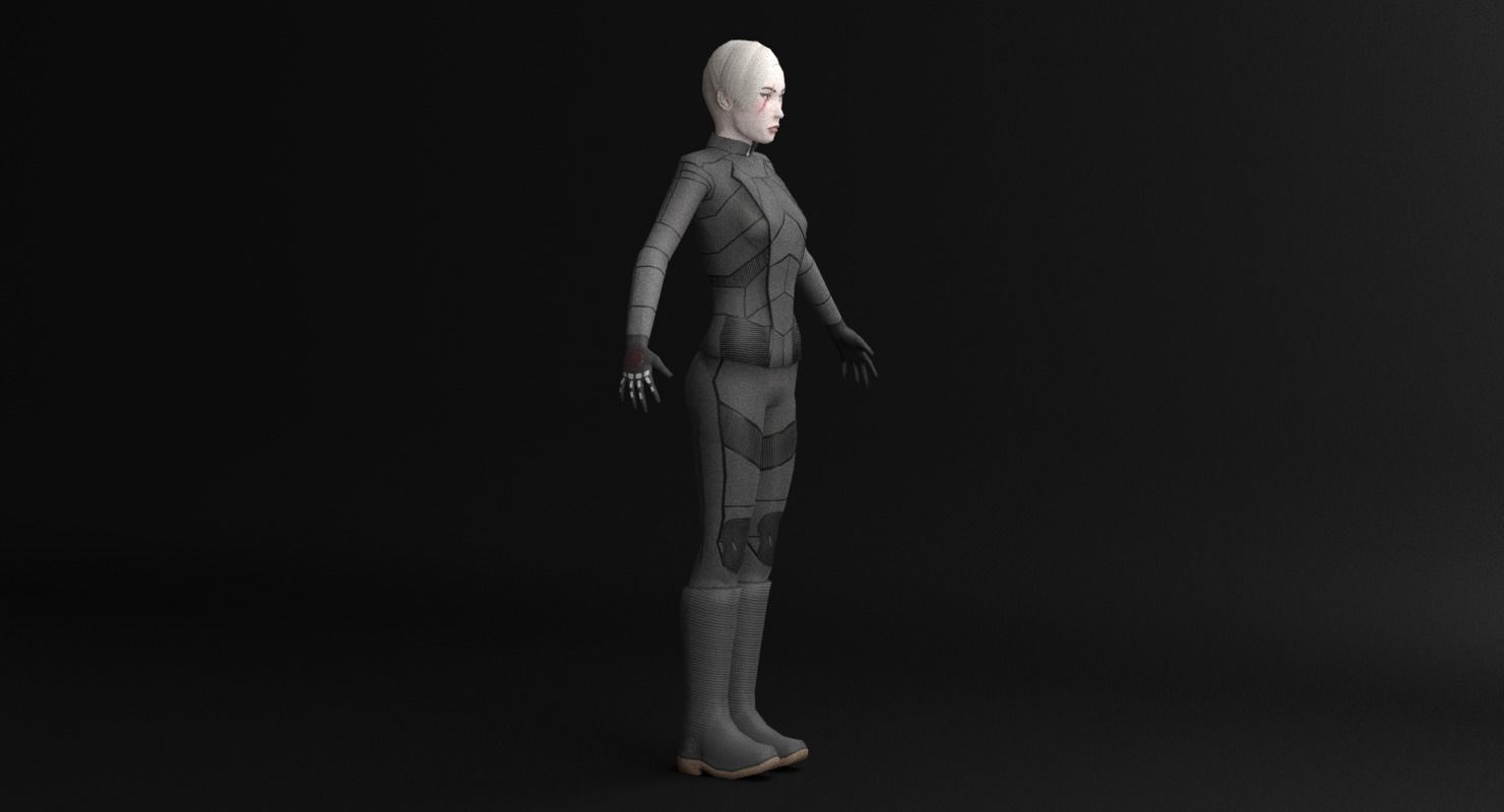 Sci-Fi Female Character in black Low-poly 3D model_25