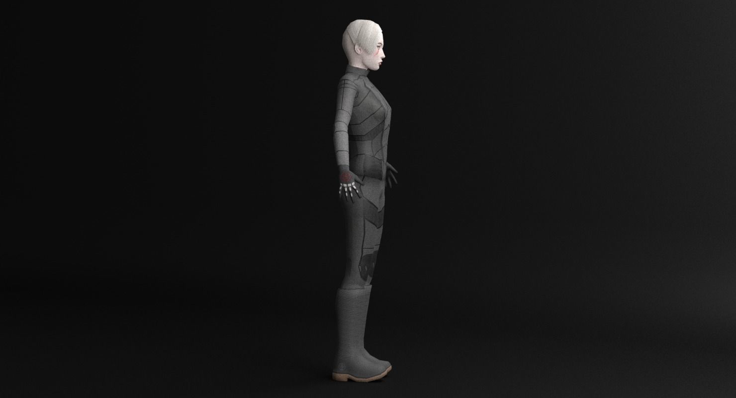 Sci-Fi Female Character in black Low-poly 3D model_24