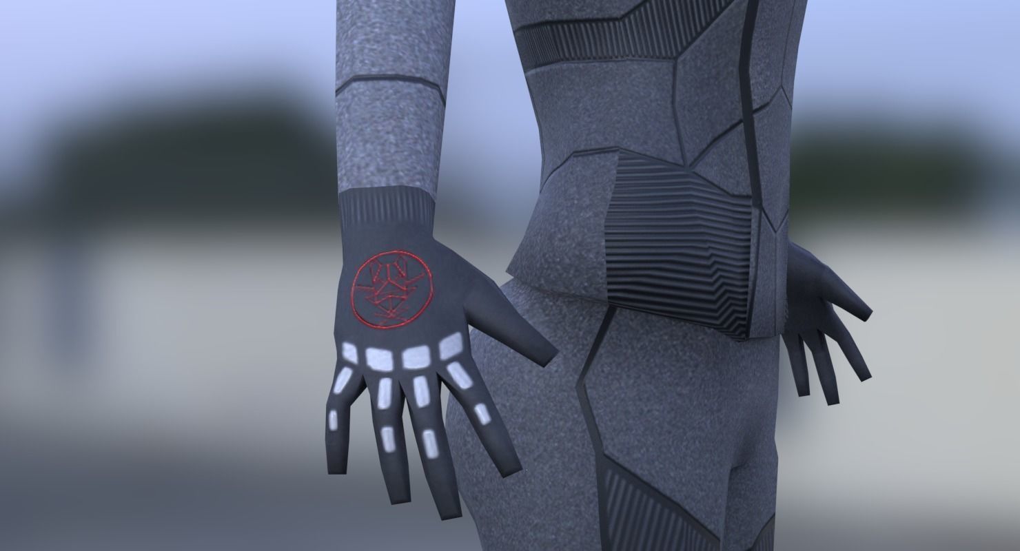 Sci-Fi Female Character in black Low-poly 3D model_6