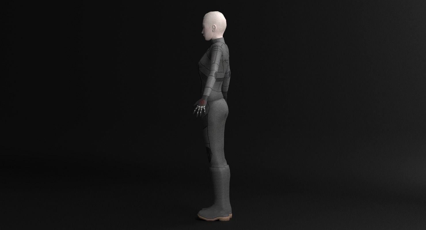 Sci-Fi Female Character in black Low-poly 3D model_15