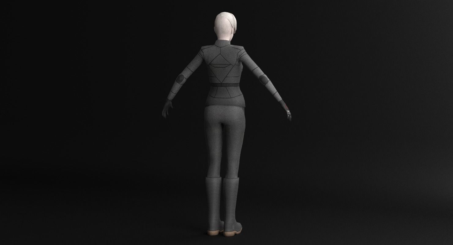 Sci-Fi Female Character in black Low-poly 3D model_20