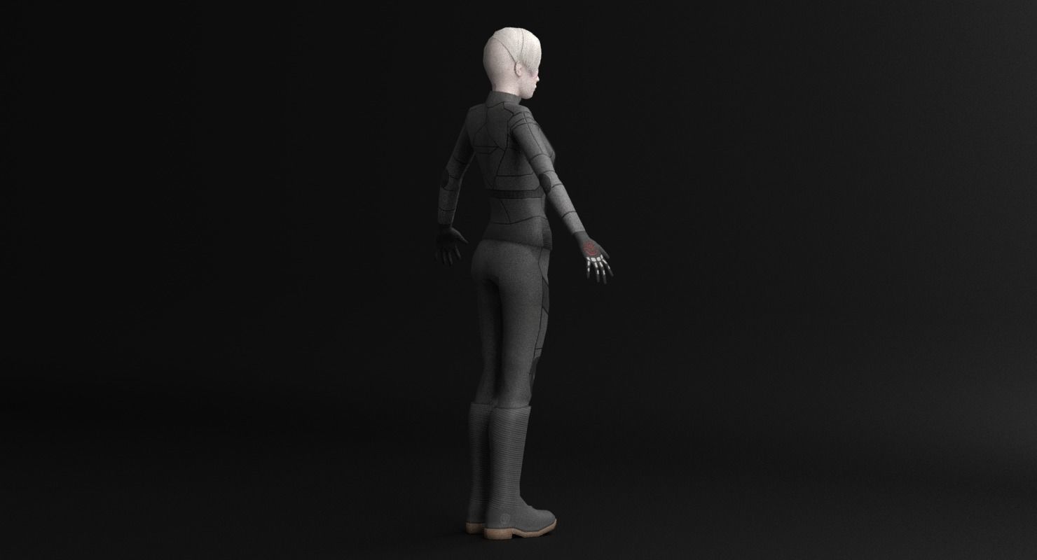 Sci-Fi Female Character in black Low-poly 3D model_22