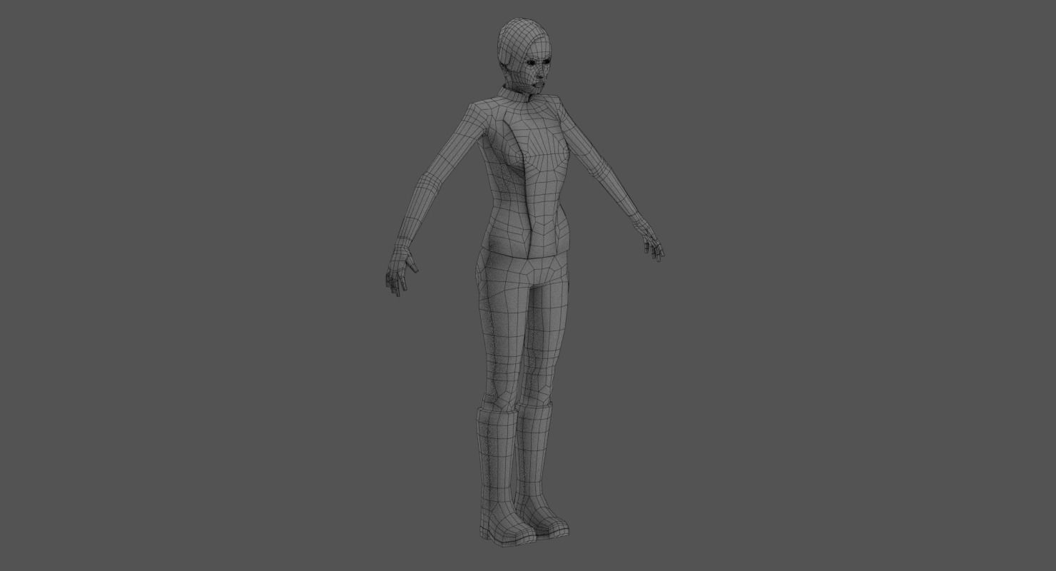 Sci-Fi Female Character in black Low-poly 3D model_31