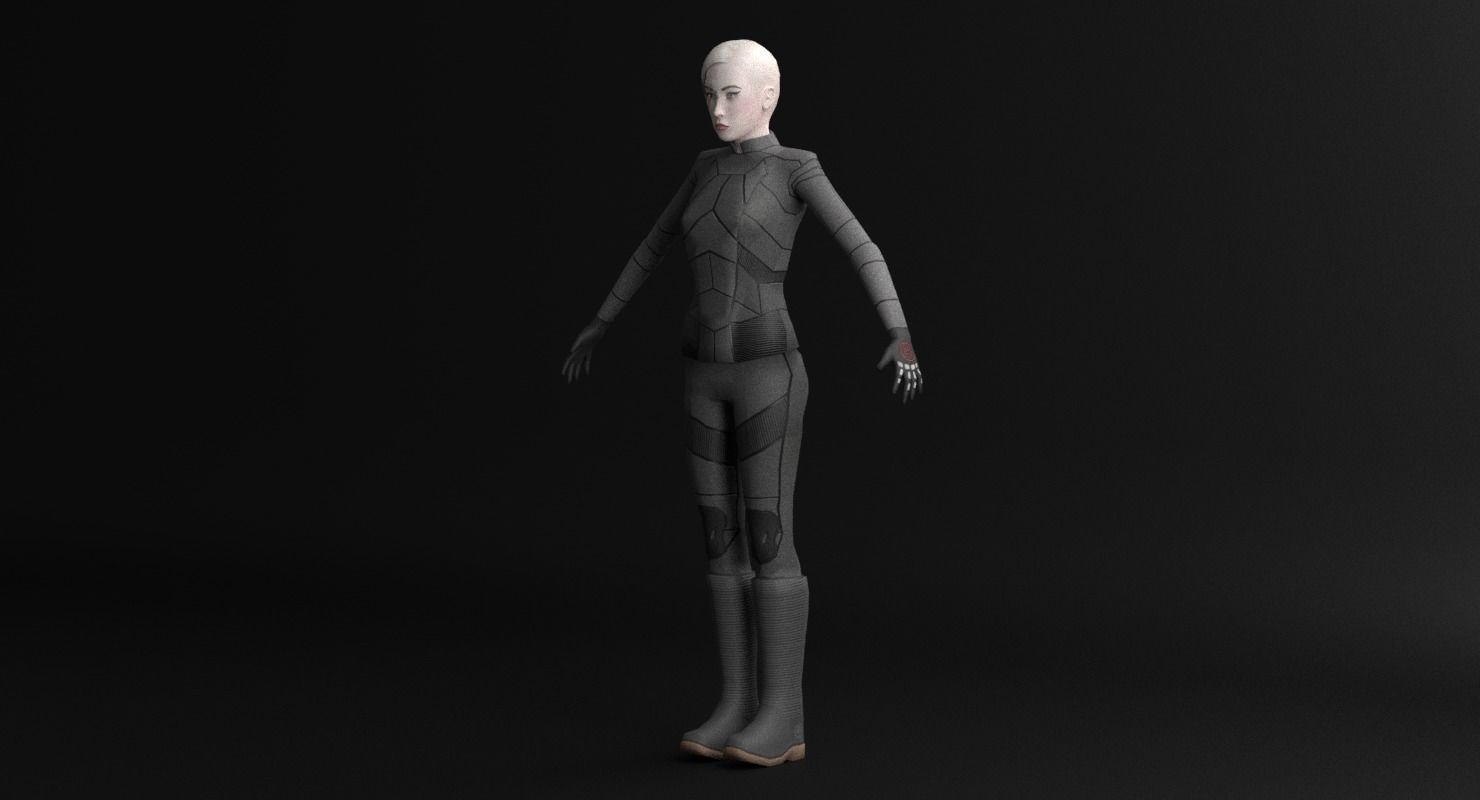 Sci-Fi Female Character in black Low-poly 3D model_12