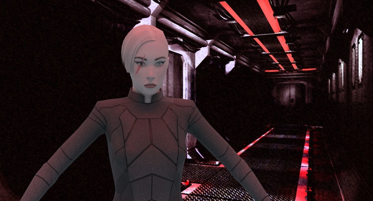 Sci-Fi Female Character in black Low-poly 3D model_8