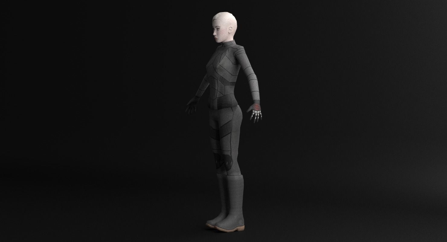 Sci-Fi Female Character in black Low-poly 3D model_13