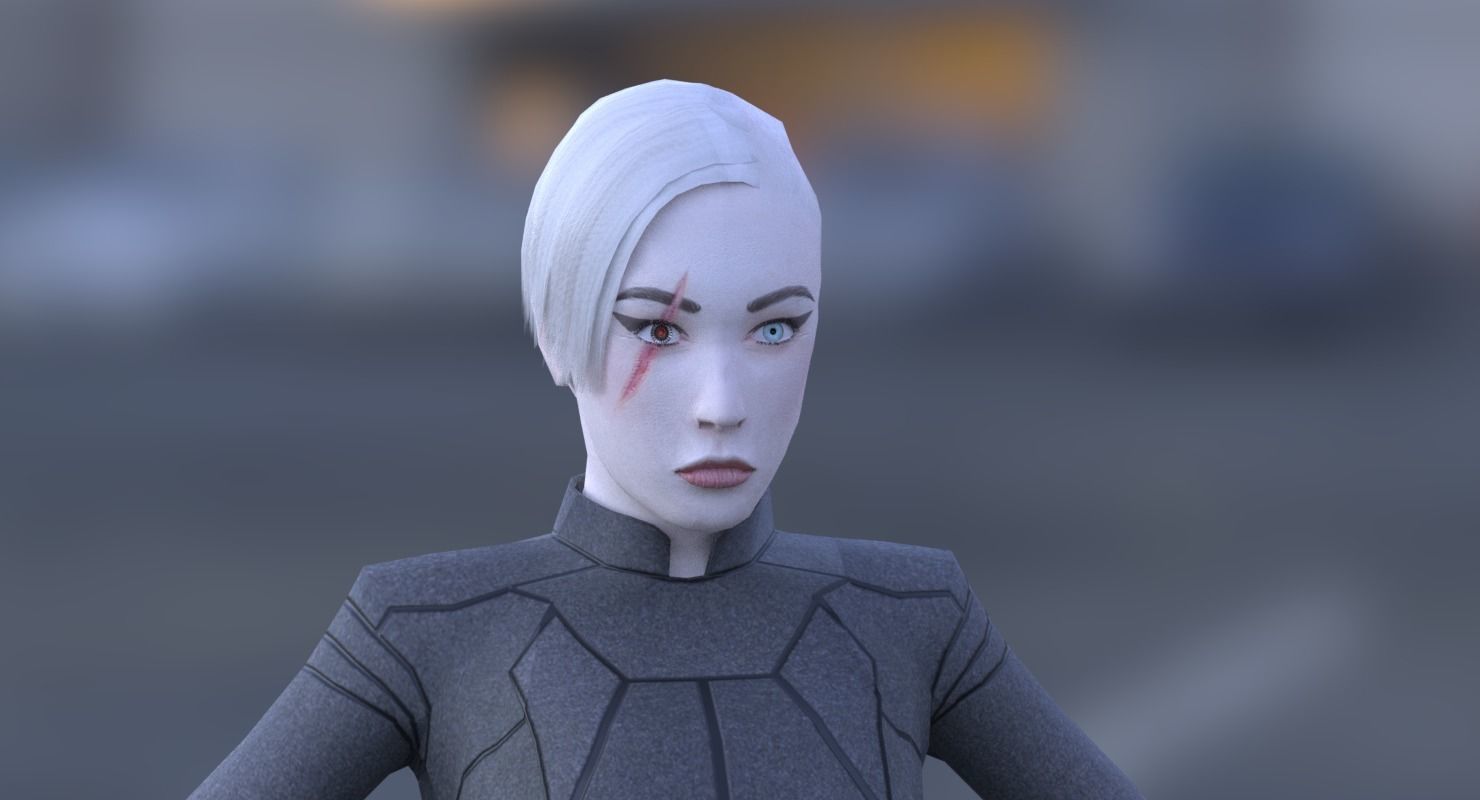 Sci-Fi Female Character in black Low-poly 3D model_4