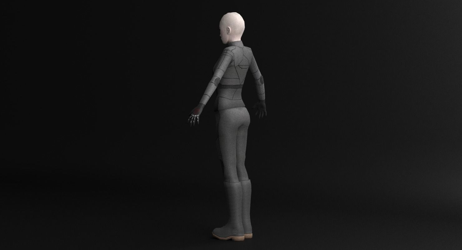 Sci-Fi Female Character in black Low-poly 3D model_16