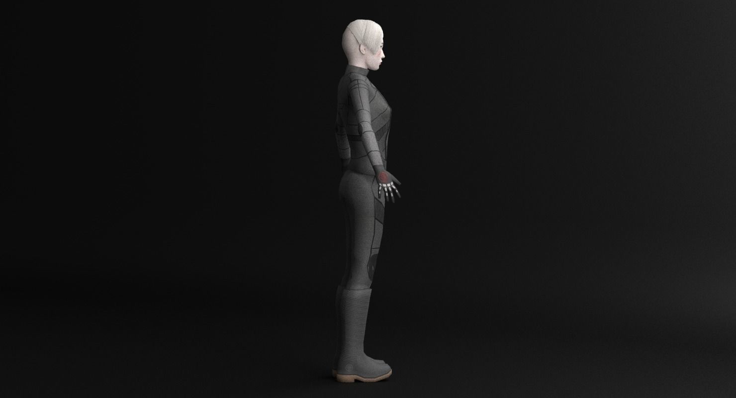 Sci-Fi Female Character in black Low-poly 3D model_23