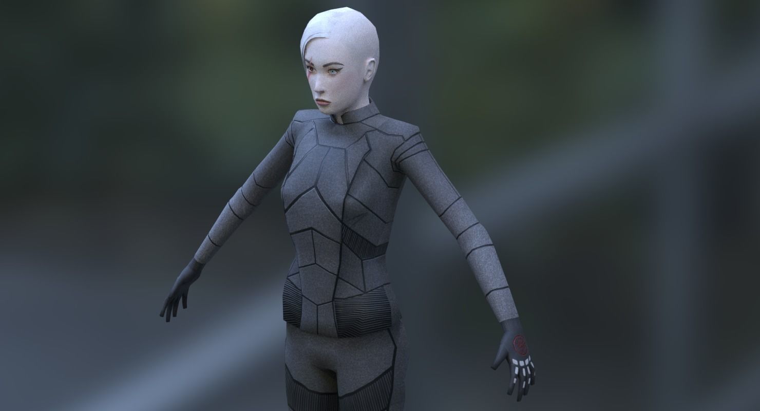 Sci-Fi Female Character in black Low-poly 3D model_2