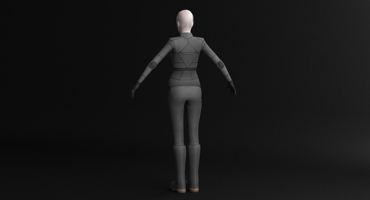 Sci-Fi Female Character in black Low-poly 3D model_18