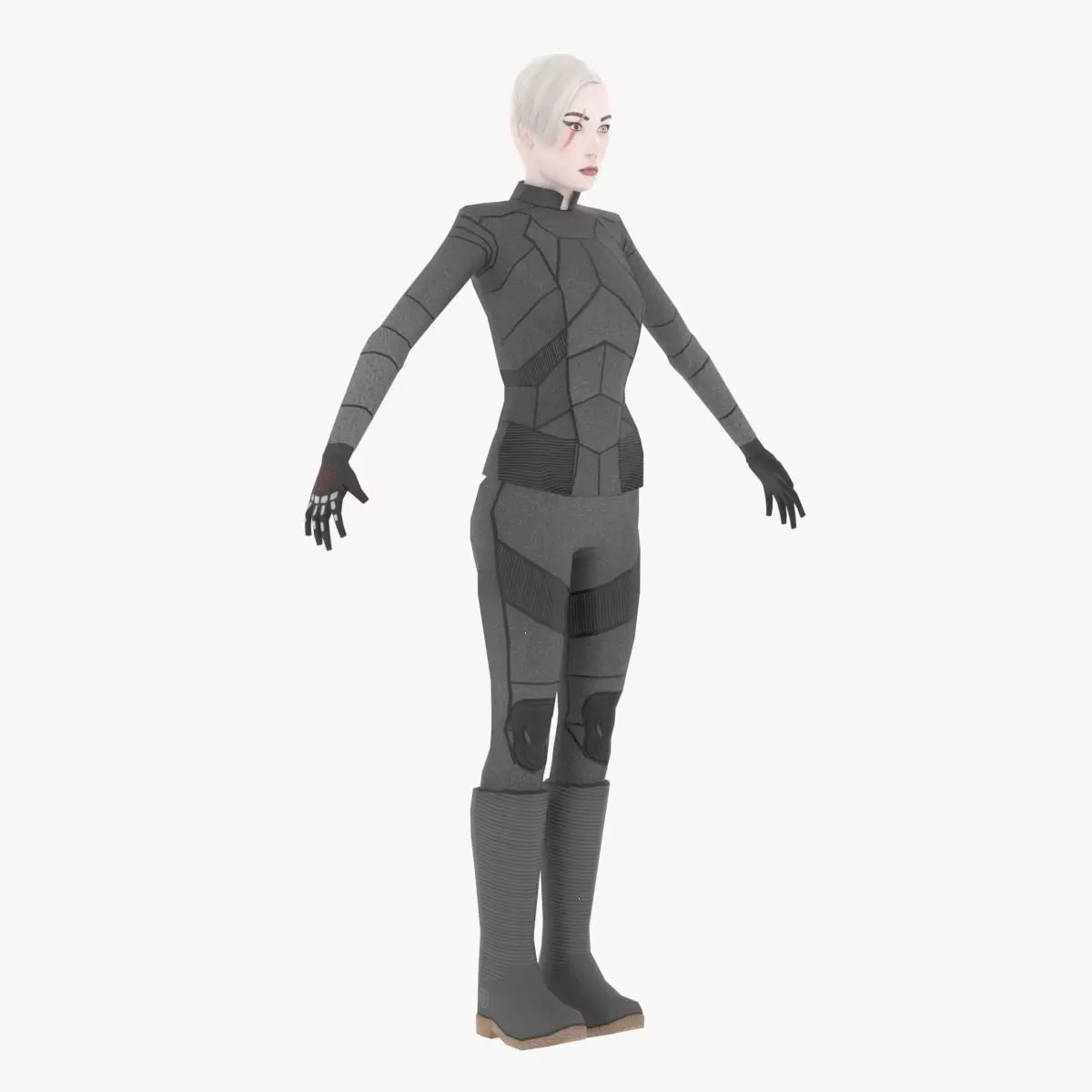 Sci-Fi Female Character in black Low-poly 3D model_0