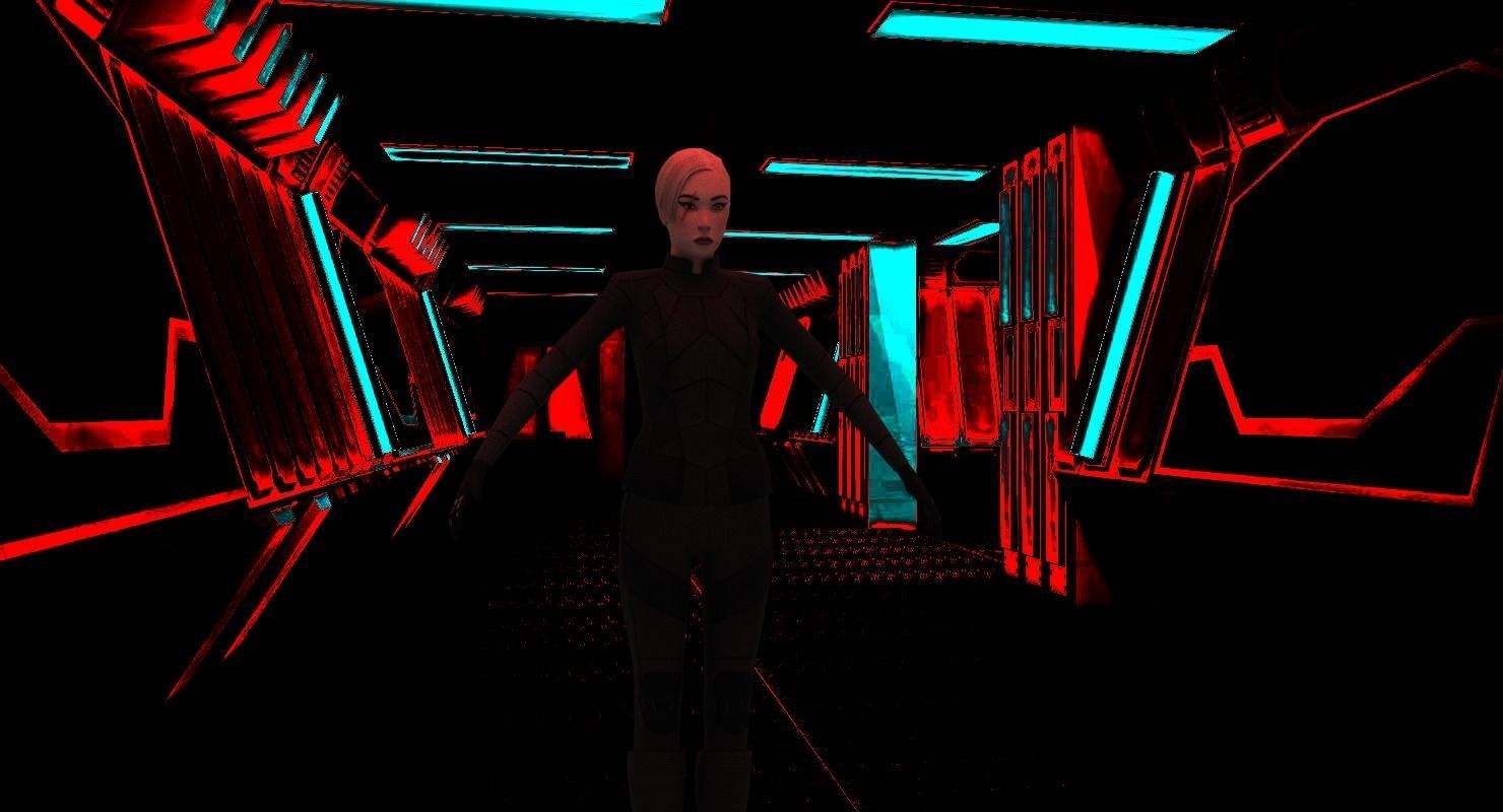 Sci-Fi Female Character in black Low-poly 3D model_7