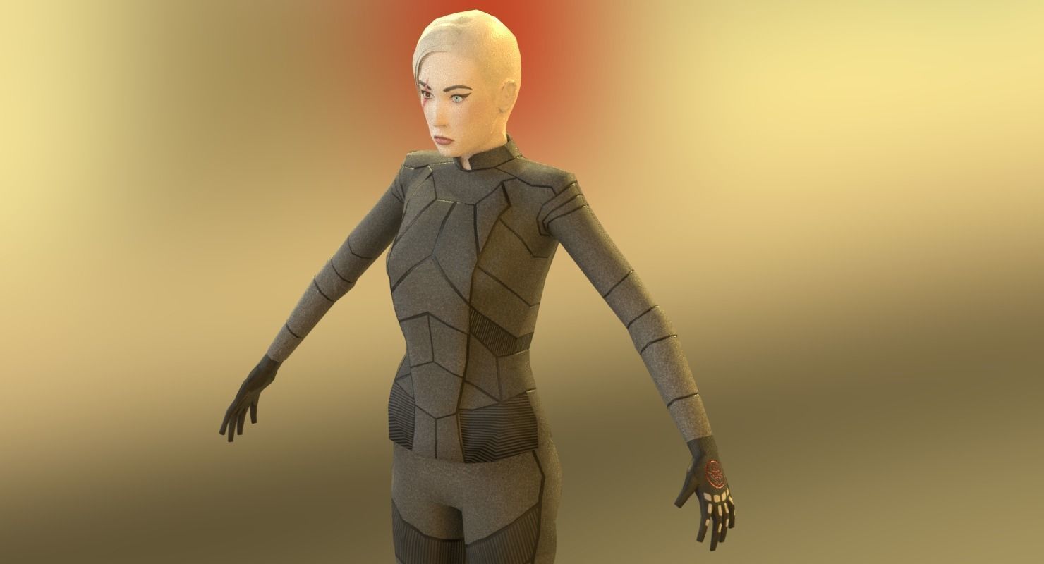 Sci-Fi Female Character in black Low-poly 3D model_3