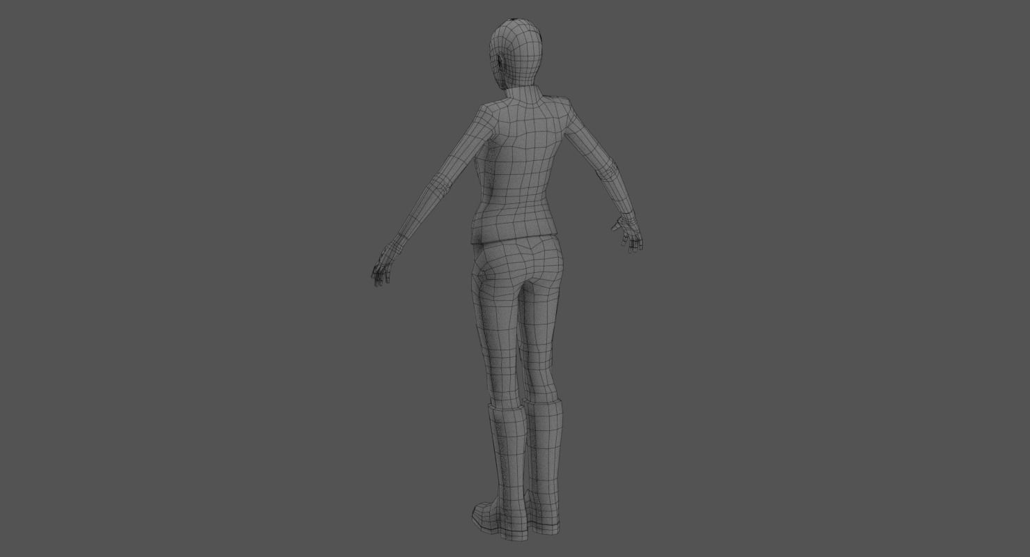 Sci-Fi Female Character in black Low-poly 3D model_32