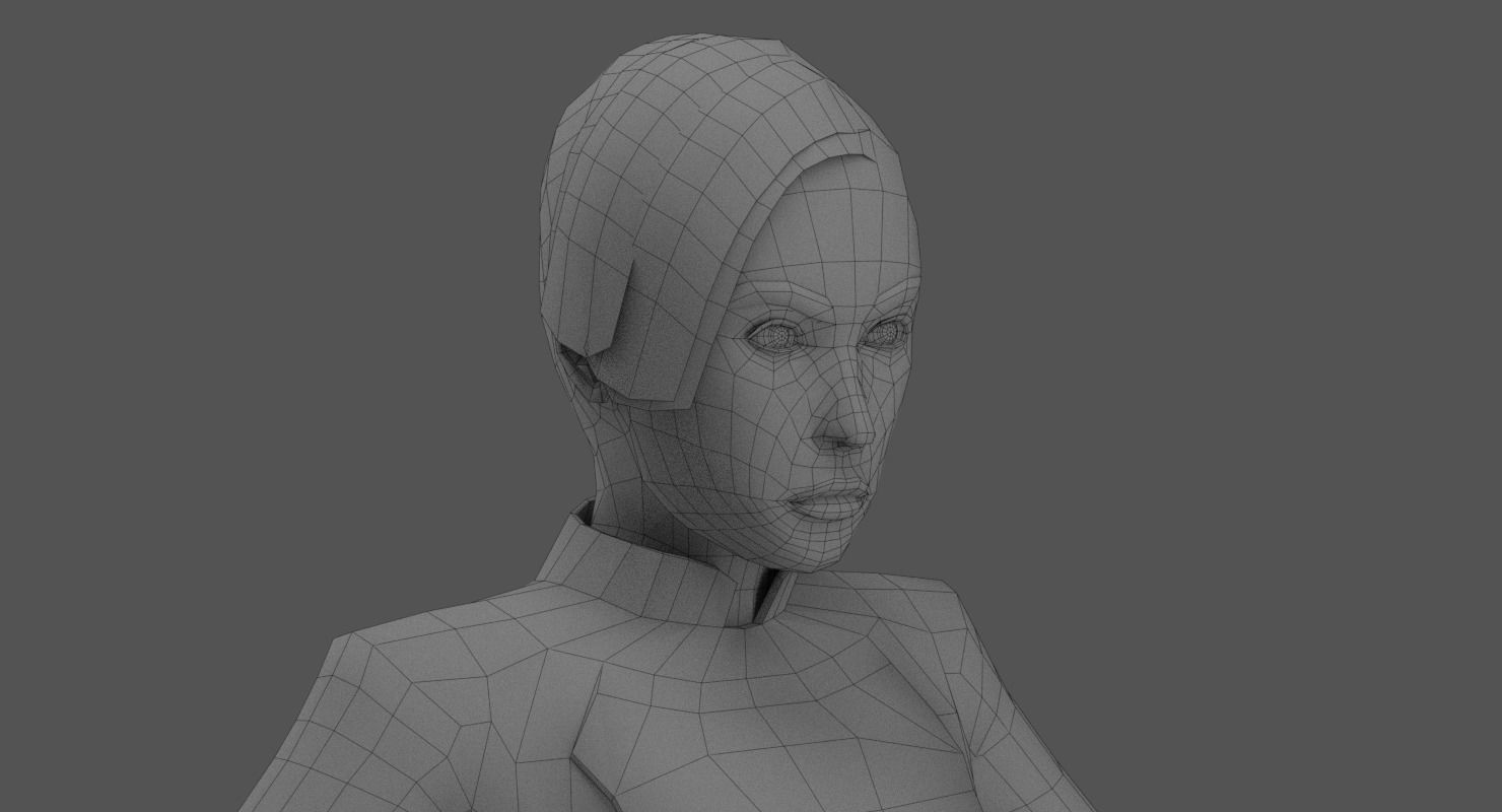 Sci-Fi Female Character in black Low-poly 3D model_28