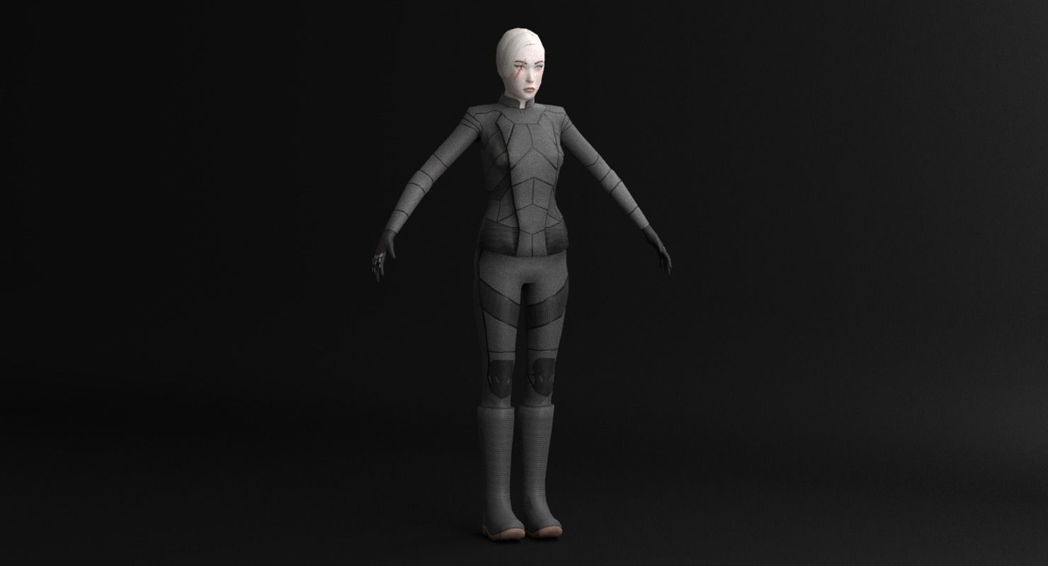 Sci-Fi Female Character in black Low-poly 3D model_27
