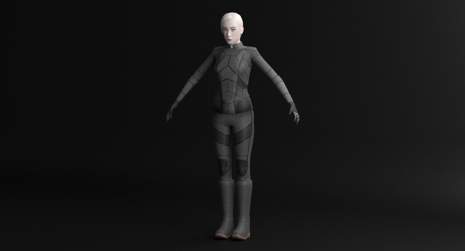 Sci-Fi Female Character in black Low-poly 3D model_11