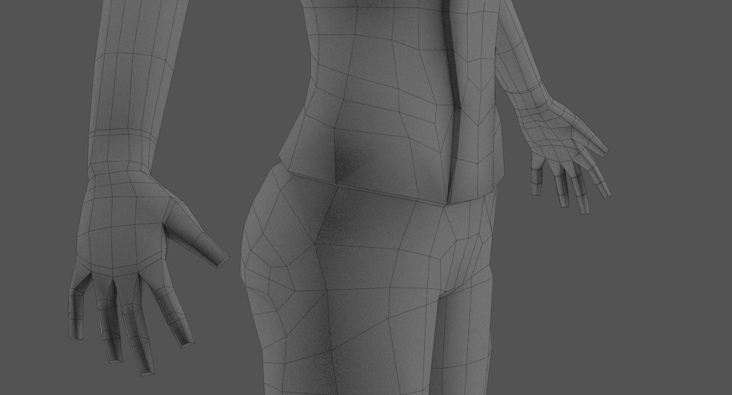 Sci-Fi Female Character in black Low-poly 3D model_29