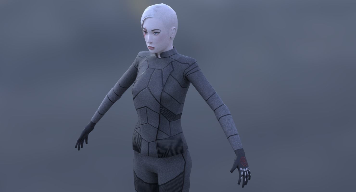 Sci-Fi Female Character in black Low-poly 3D model_1