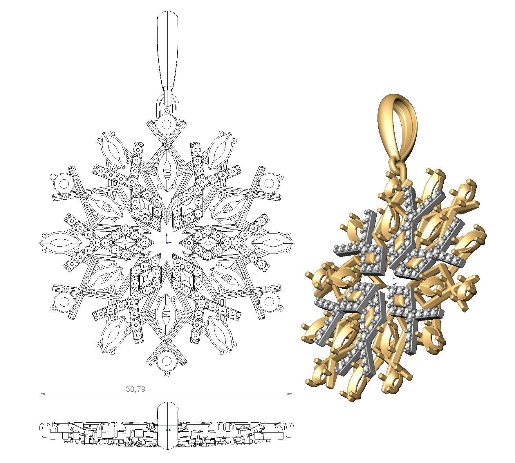 Gold pendant Snowflake 3D print model_6