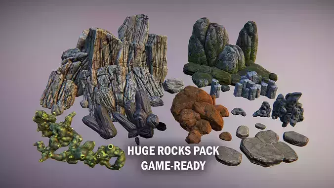 Huge rocks pack Low-poly 3D model