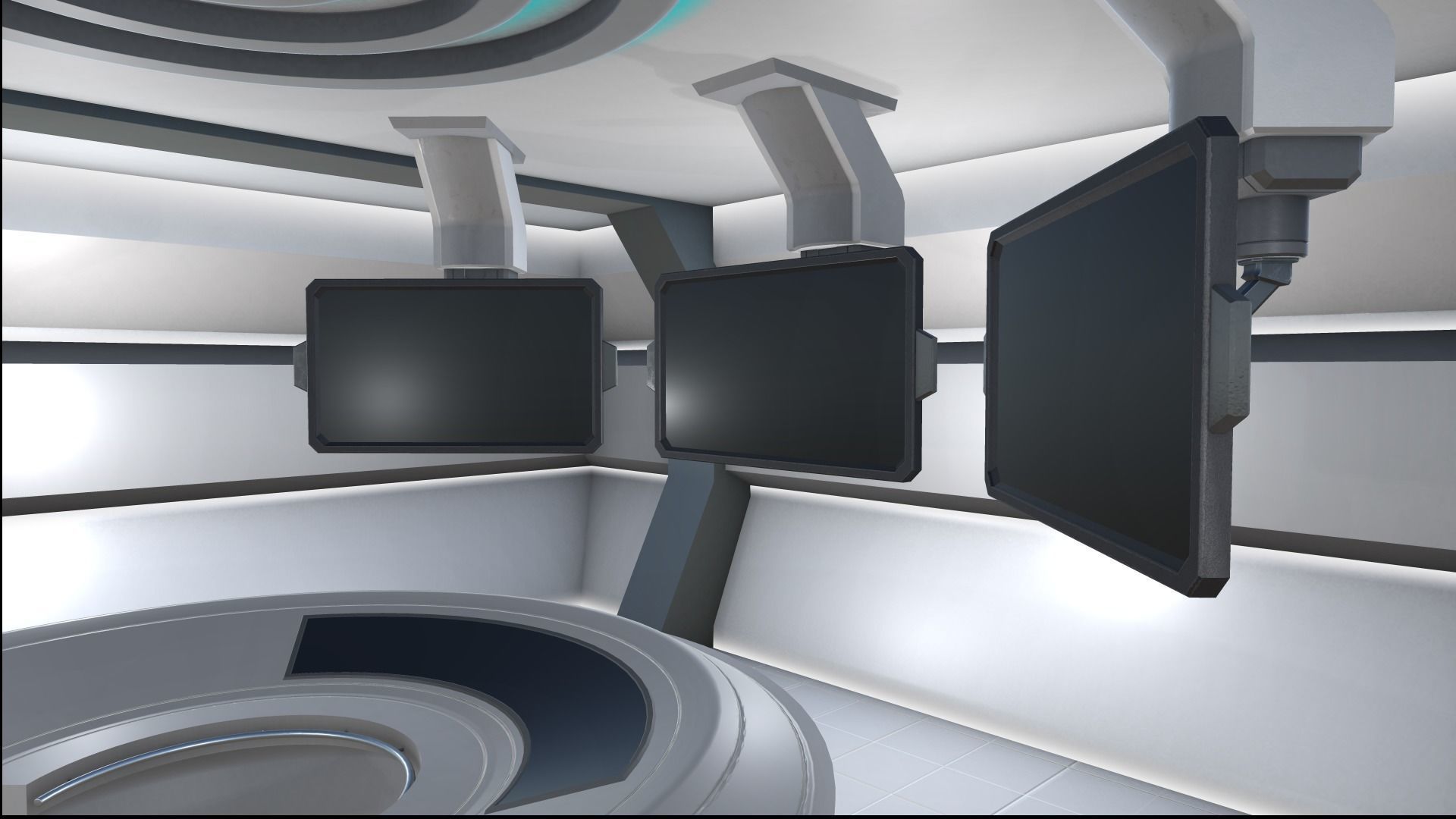 VR Ready Play Space - Multi Screen Desk Room Low-poly 3D model_3