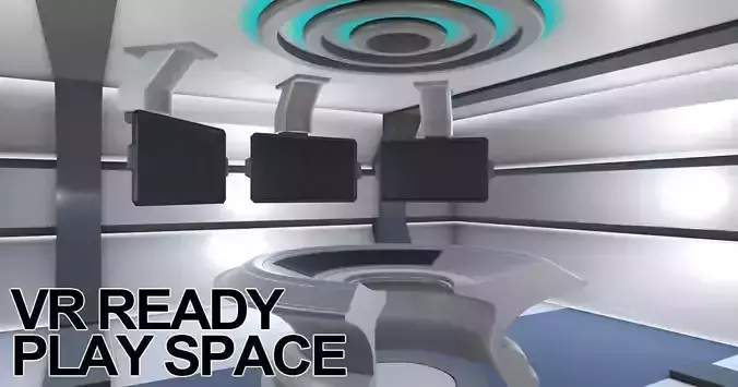 VR Ready Play Space - Multi Screen Desk Room Low-poly 3D model