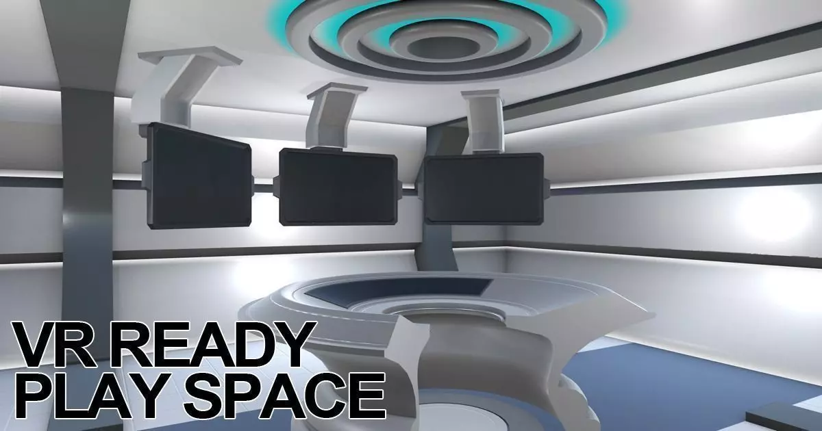 VR Ready Play Space - Multi Screen Desk Room Low-poly 3D model_0